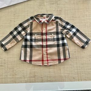 Like New! Burberry Baby Boy's Check Print Button-Up Shirt. Size 6 months